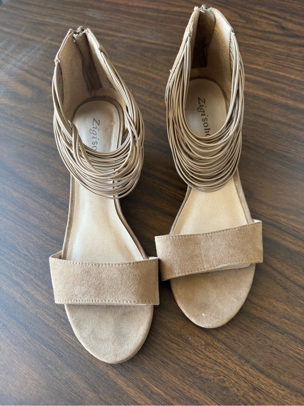 Zigi Soho Beige/Tan Suede Ankle-Wrap Sandals sz 9.5